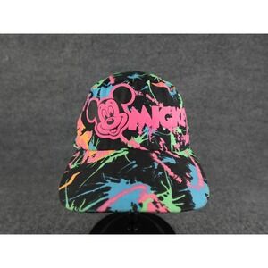Disney Mickey Mouse Black Splatter Paint Baseball Cap Snapback Made in USA